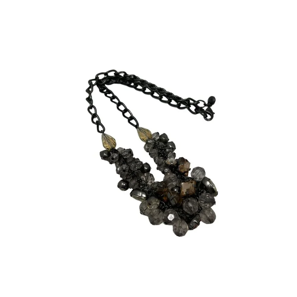 Loft Necklace Gunmetal Chain Purple‎ Clear Lucite Beads Cluster